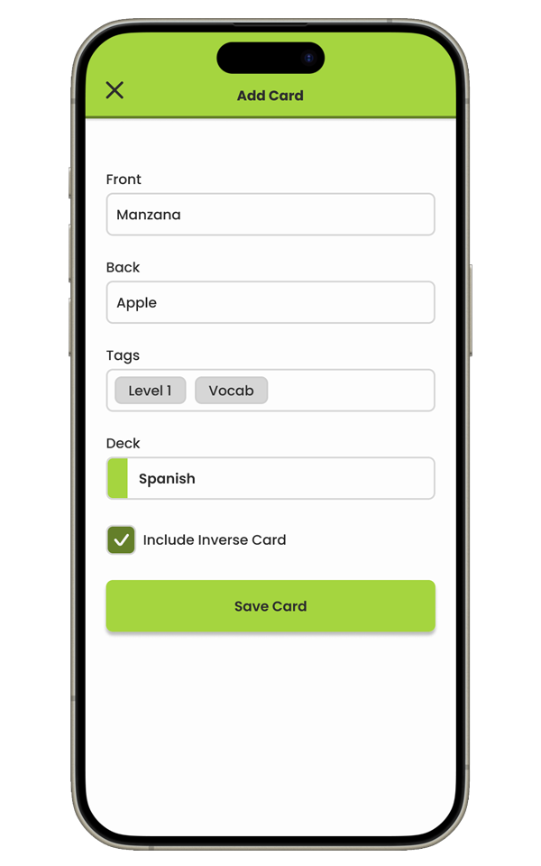 Screen for Adding a New Card