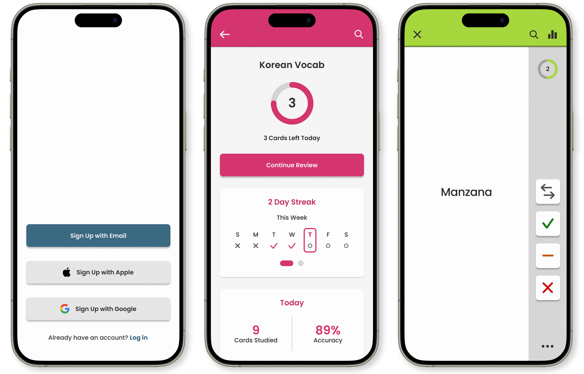 Ingrain App Screen Examples, 3 Phone Screens Shown