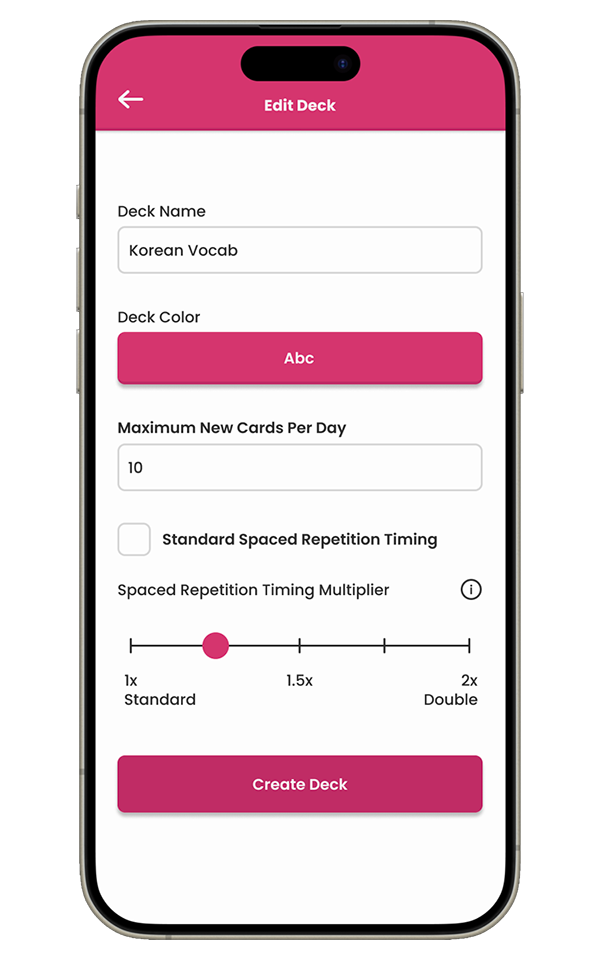 Screen for Editing a Deck